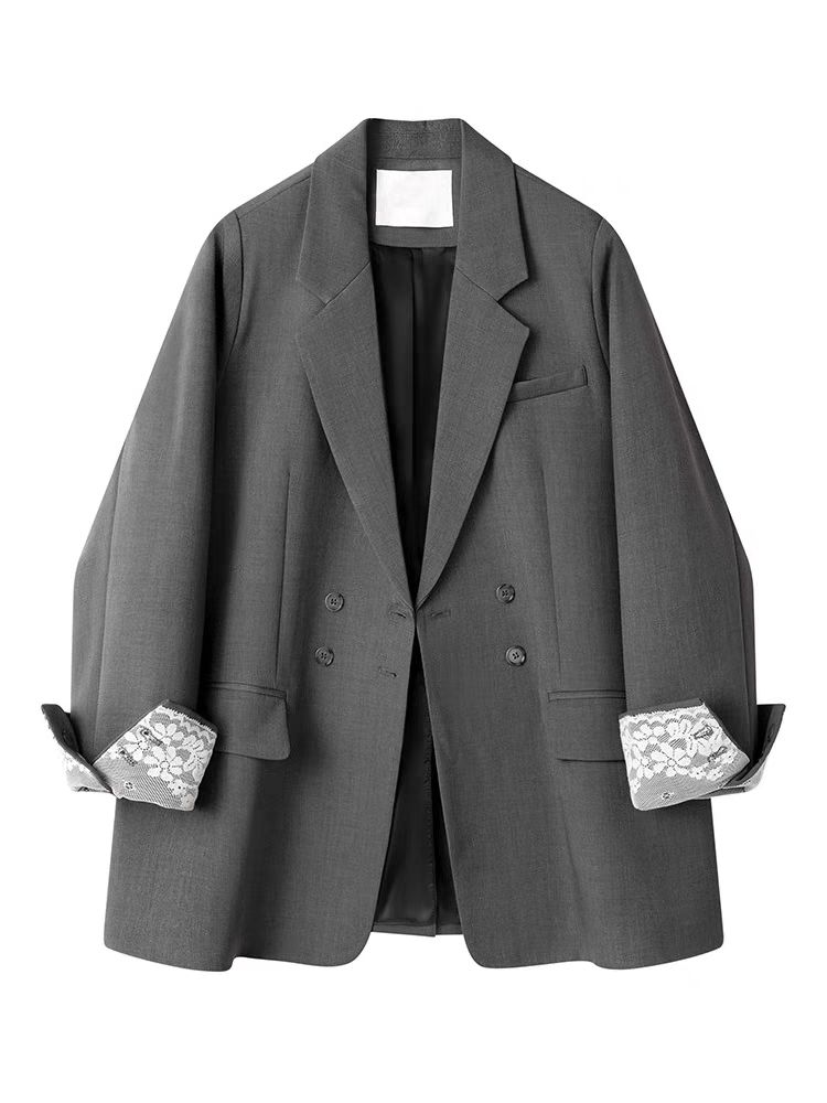 Damen Blazer Frühling Herbst Spitze Patchwork Langarm Anzug Design Büro Dame Blazer Mantel Neu