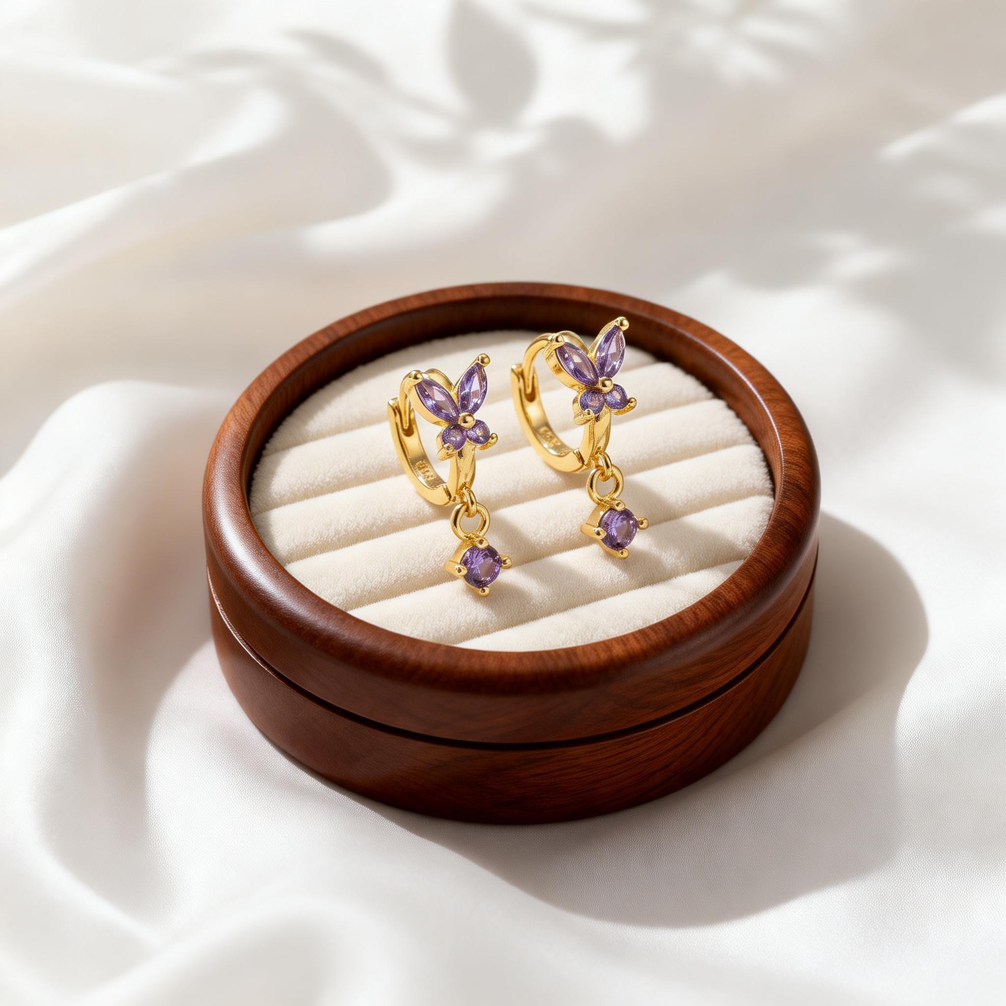 

Colorful Zircon Pendant Butterfly Hoop Earring For Women, Gold Plated Tiny Huggies Earrings,Fashion Elegant CZ Dangle Jewelry