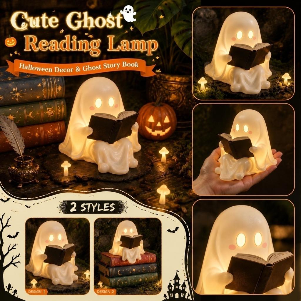 15cm Niedliche Geisterfigur liest ein Buch Halloween-Dekoration Geistergeschichte Buch-Ornament für saisonale Heimdekoration