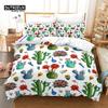 Chic Cactus Bedding Set Queen For Kids Teen Decor Cartoon Green Plants Succulents Duvet Cover Nature Art Floral Comforter Cover
