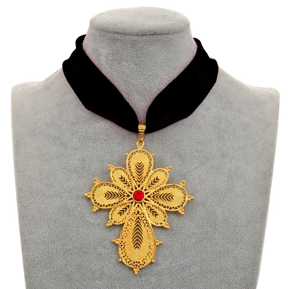 Anniyo Ethiopian Wedding Party Cross Pendant DIY Rope Chain for Women Girls,Gold Color Eritrea Jewelry African Crosses