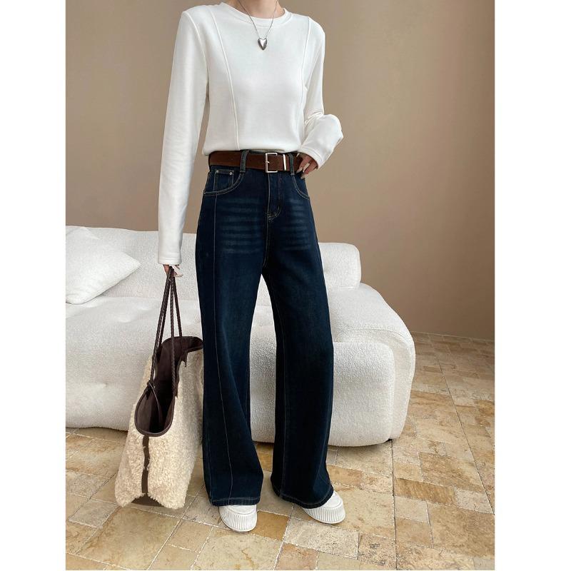 Sinan Retro High-Waisted Straight Leg Velvet Jeans with Slimming Side Seam - SN8357 XL
