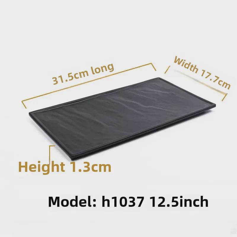 Melamine Black Tableware: Imitation Porcelain Plate for Cold Dishes, BBQ, Hot Pot, and Commercial Use.