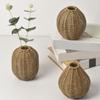 Woven Faux Rattan Vase Handmade for Dried Artificial Indoor Decorative Vase Flowers Rustic Farmhouse Boho Wicker