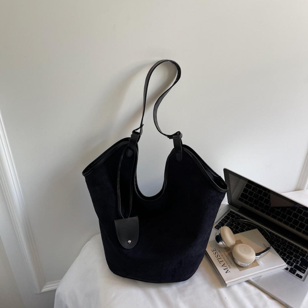 

Large Capacity Suede Shoulder Bag Solid Color Brown Handbag Cute Ladies Tote Bag Shopping чёрный