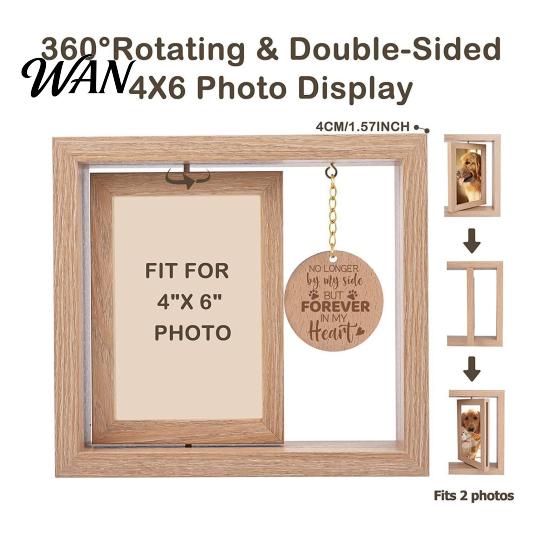 Home Decor Photo Frame Pet Memorial Wooden Frame, Rotatable Dog Cat Picture Desktop Decorative Holder Display for 4x6-Inch Photos with Hanging Sign
