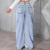 High-waisted Wide-leg Loose Stretch Straight Jeans for Women, Summer Style Loose Fit High-waisted Jeans Light Blue Cotton Casual Denim Pants