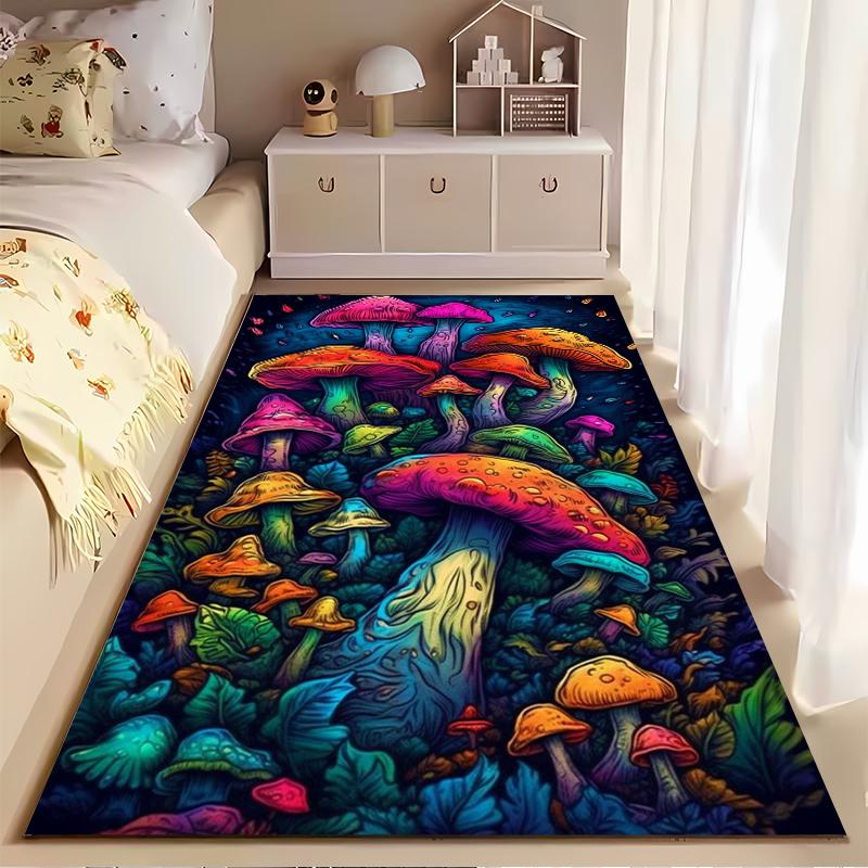 Vibrant Mushroom Forest Art Rug Non-slip Rug Suitable for Living Room and Bedroom Sofas.