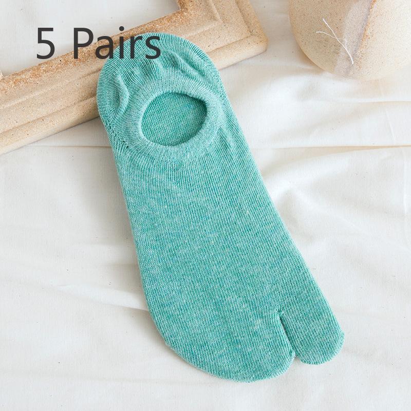 5 Pairs of Women's Summer Pure Cotton Shallow Mouth Silicone Anti Slip Invisible Two Toe Boat Socks