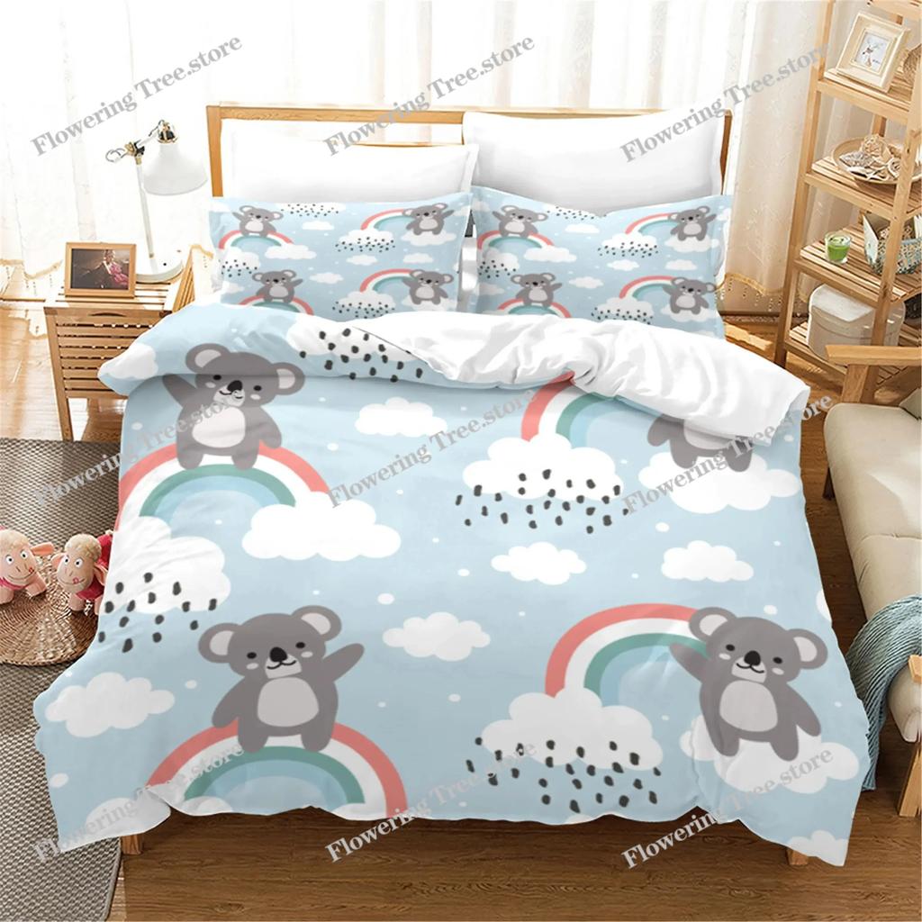 Cartoon Koala Duvet Cover King Queen Lovely Animal Bedding Set for Kids Teens Adults Wildlife Quilt Cover with Pillowcase