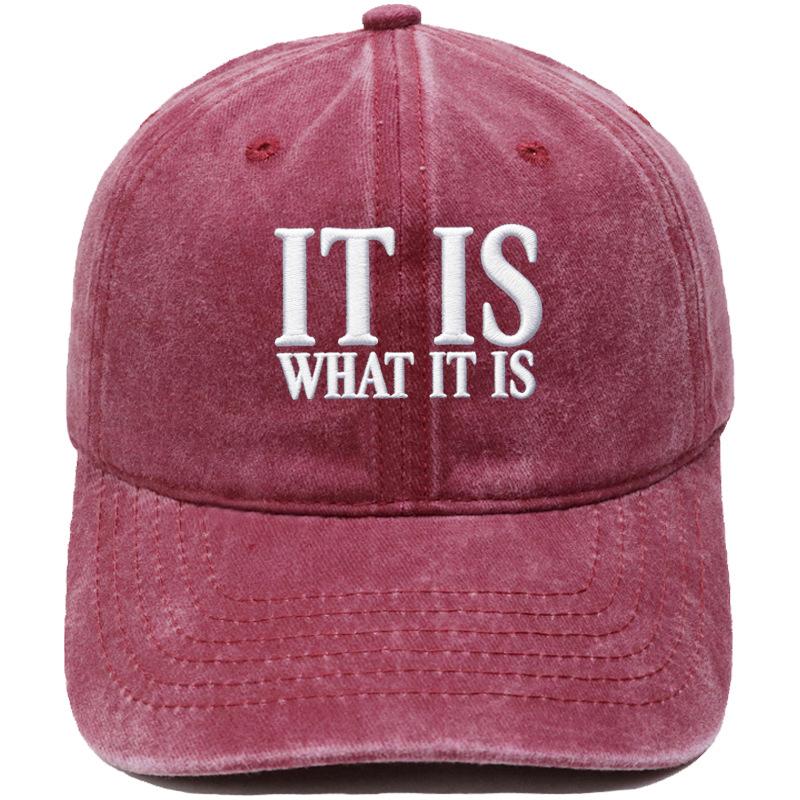 IT IS WHAT IT IS Alphabet Embroidered Baseball Cap Washed Retro Men's and Women's Casual Shade Daddy Hat