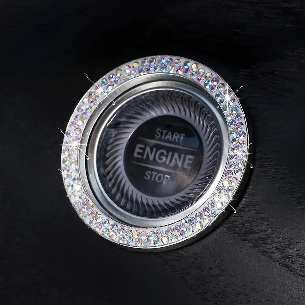 3D Car Ignition Start Button Diamond Rhinestone Metal Stickers Decor Auto Motorcycle Universal One-click Start Bling Decor Decal