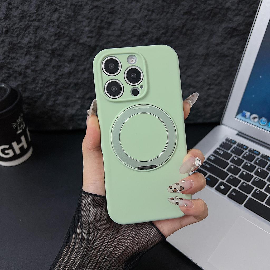 Macaron Liquid Silicone Magnetic Bracket Case for iPhone 17 Pro, 360° Rotation, Drop-Proof