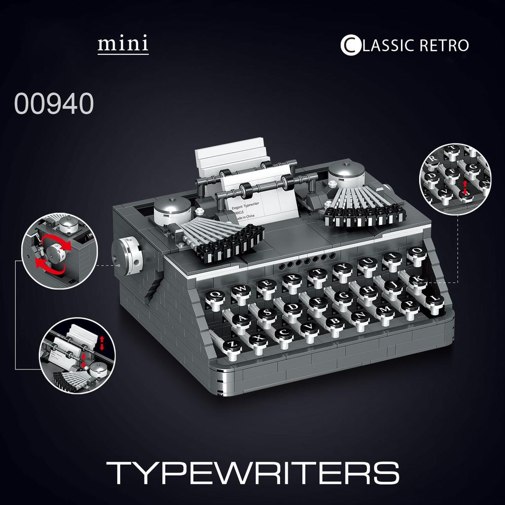 00940 Retro Mechanical Printer Building Blocks Set, Diy Assembly Toy For Kids, Educational Gift, Desk Dcor & Home Decoration