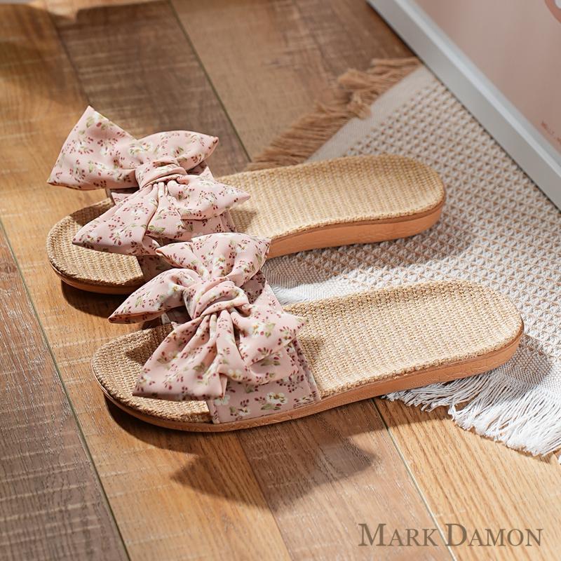 Damen Sommer Leinen Schleife Hausschuhe - Vielseitige Indoor & Outdoor Weichsohle 2025 Edition