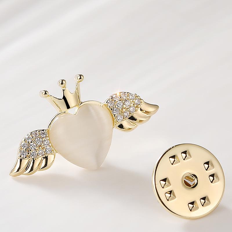 Korean Style Heart Wings Cat s Eye Zircon Lapel Pin Brooch