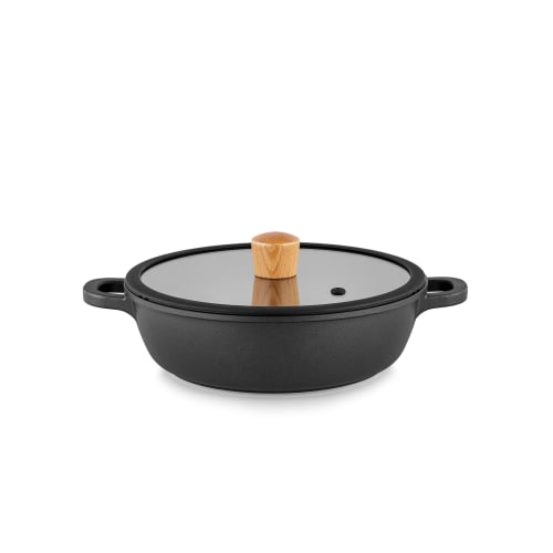 SENSARTE 24cm Double-Handled Tabletop Sukiyaki Pot, Induction and Gas Compatible, Versatile for Simmering, Baking, Stir-Frying, and Deep-Frying, Non-S
