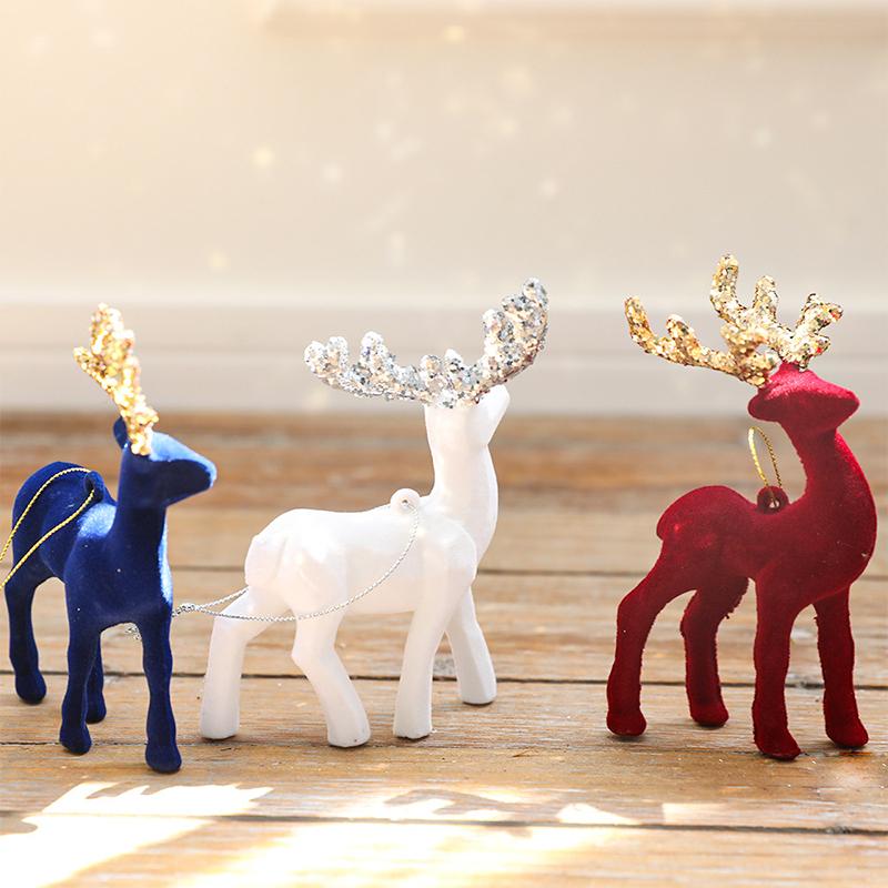 1PC Flocked Reindeer Tree Decoration Glitter Reindeer Scandinavian Christmas Ornament Holiday Decor 10x14cm