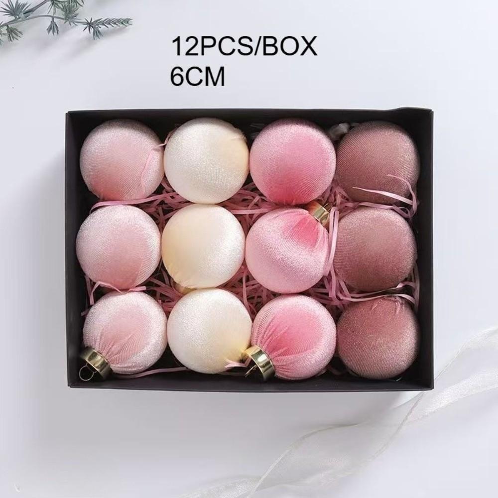 12pcs/SET 6cm Velvet Christmas Balls Set Plastic Festival Christmas Flocking Balls Pendant Velvet Red Green