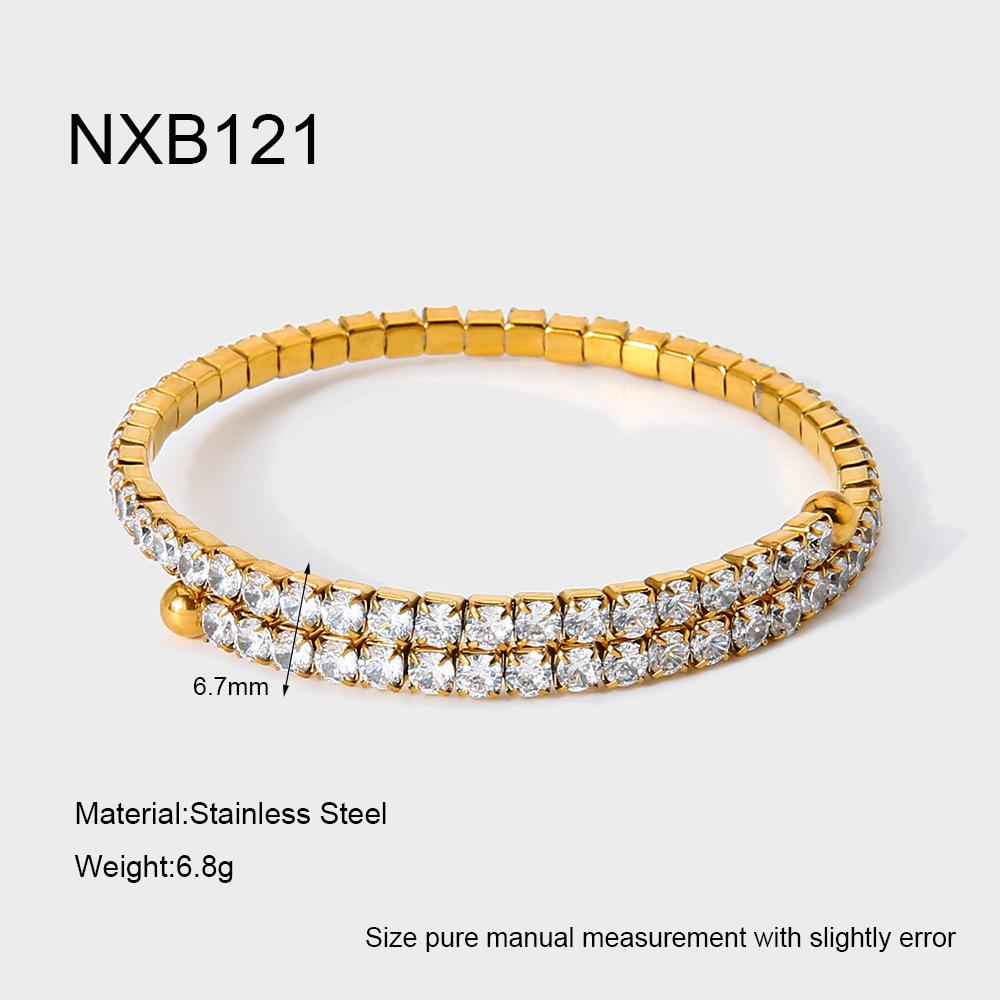 ins light luxury fashion full of zircon double-layer open bracelet plated with 18k gold stainless steel tennis chain bracelet women's jewelry