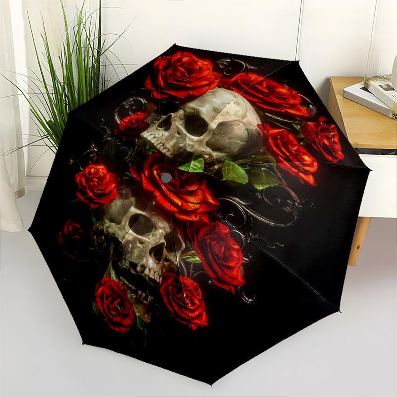 

1pc skull Umbrella Portable Folding Umbrella Iron Frame Hole Bone Structure Outdoor Home Umbrella
