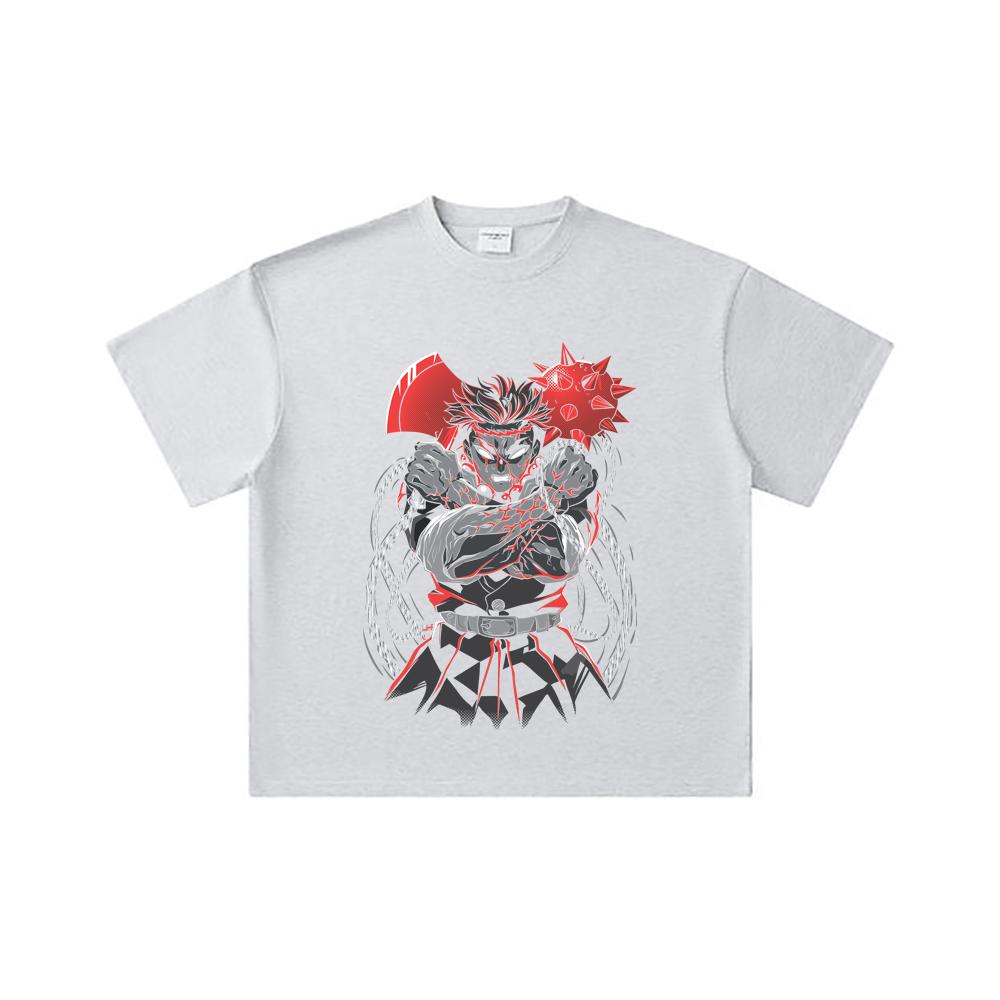 260 GSM Doppelgarn 32er Zählung 100% Baumwolle Demon Slayer V24 Gyomei Druck Unisex Schweres Baumwoll-T-Shirt