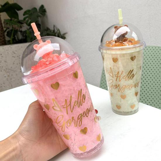 

Чашка для воды с рисунком медведя, посуда для напитков, силиконовая кружка для мороженого, сока с соломинкой для офиса