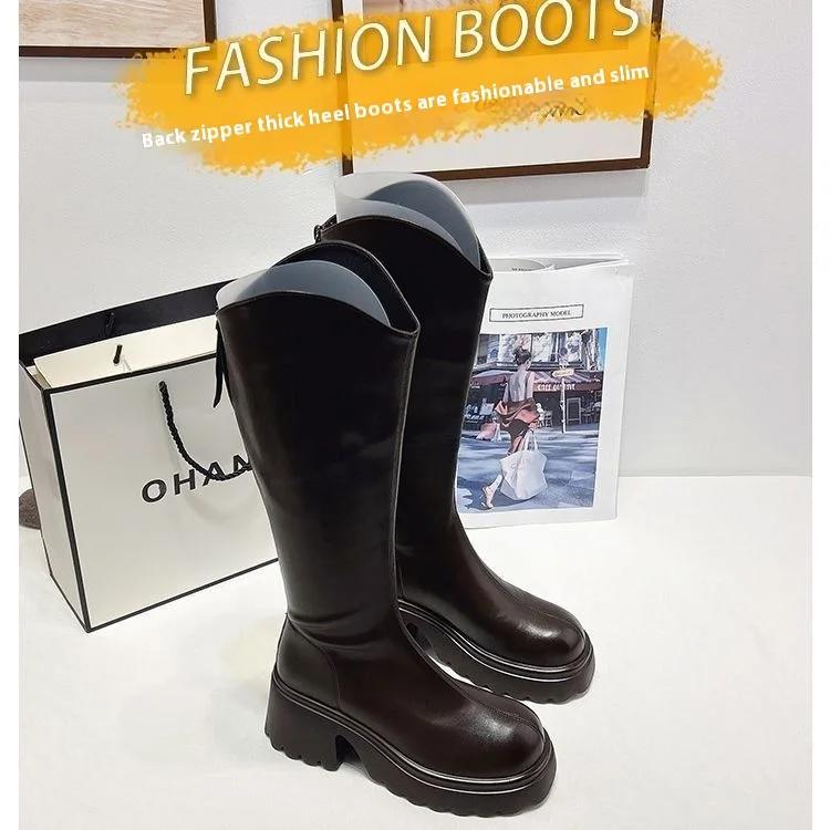 Real Soft Leather Boots  Autumn And Winter New Knight Boots Height Increasing And Slimming Boots Thick Soled High Boots Long
