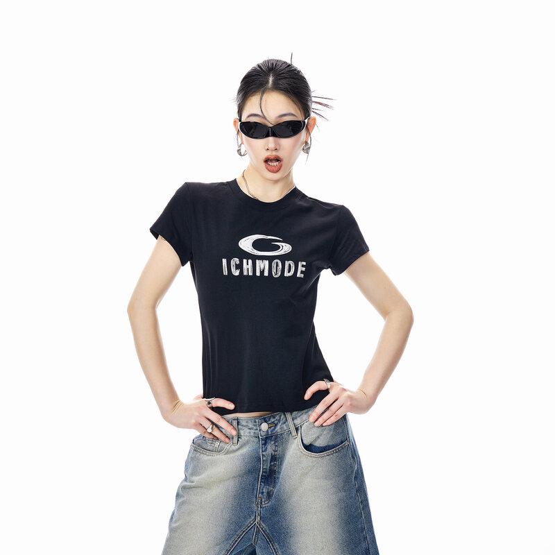 ICH MODE Women s Foam Print Short Sleeve Slim Fit T-Shirt L