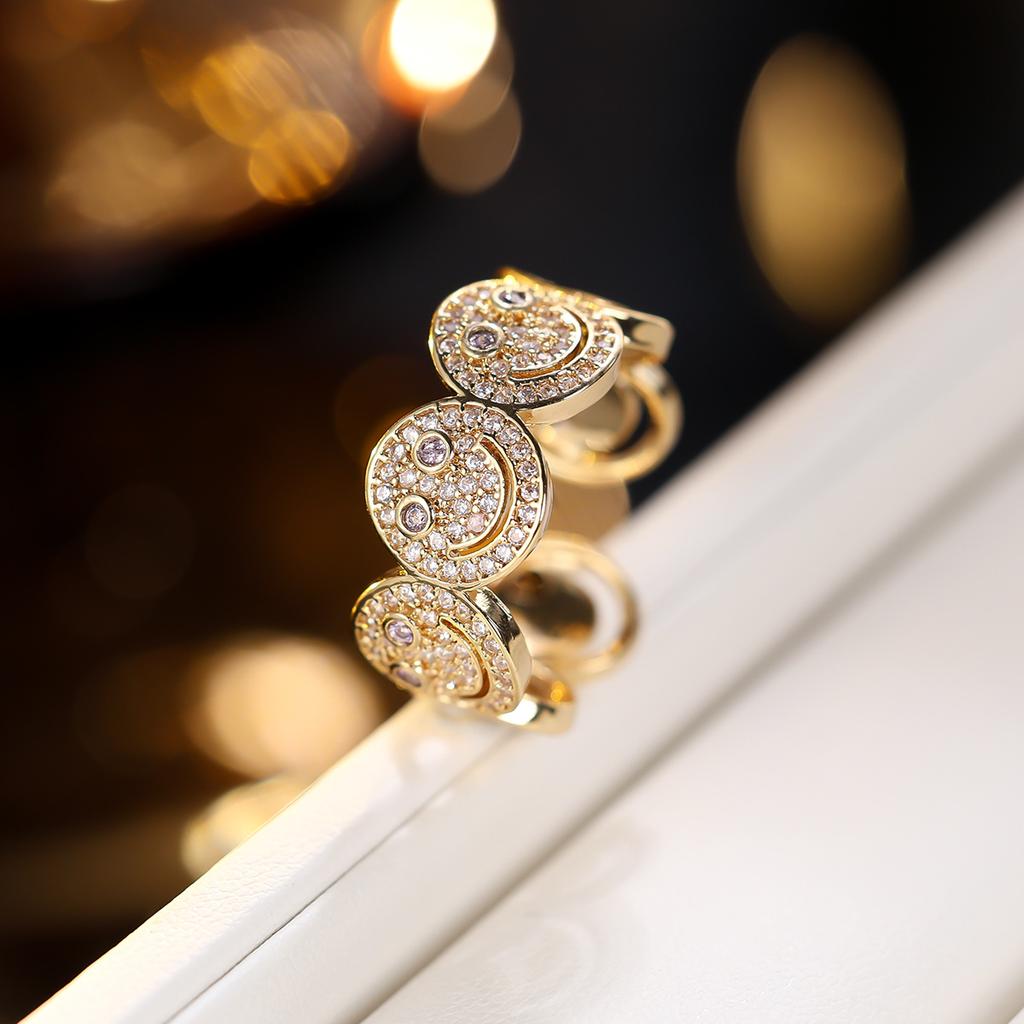 Women Smile Face Bracelet Ring Set Fashion Minimalist Zircon Jewelry Perfect For Party Gathering Wear