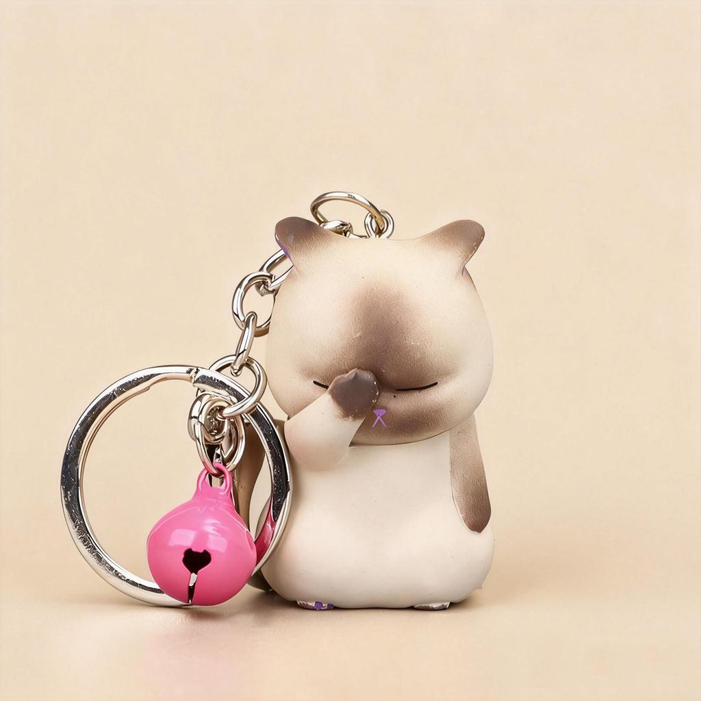 Cute Cat Keychain Shy Cat Figurine Bell Pendant Bag Charm Small Gift Couple Family Keychain Pendant