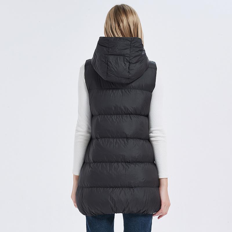 Autumn and winter white duck down vest women's winter down vest wear with medium and long hooded vest jacket