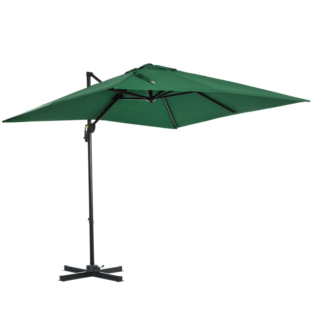 Square Umbrella Parasol W/360 Degrees Rotation, 245Lx245Wx248H cm-Green