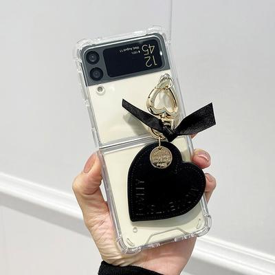Sevimli 3d Aşk Kalp Kolye Şeffaf Pc İnce Telefon Kılıfı Samsung Galaxy Z Flip 3 5g Şeffaf Darbeye Dayanıklı Koruyucu Kapak