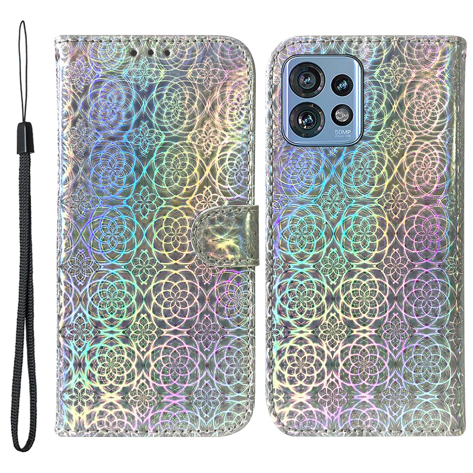 

For Motorola Moto X40 5G/Edge+ (2023)/Edge 40 Pro 5G Dazzling Flower Pattern Leather Case Wallet Stand Phone Cover Grey