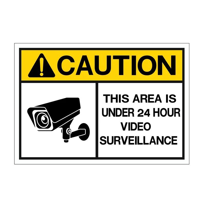 Hisun Tin Sign HD Tin Sign Bilingual Security Warning Wall Decor Retro French English Video Surveillance Metal Poster for Business Home