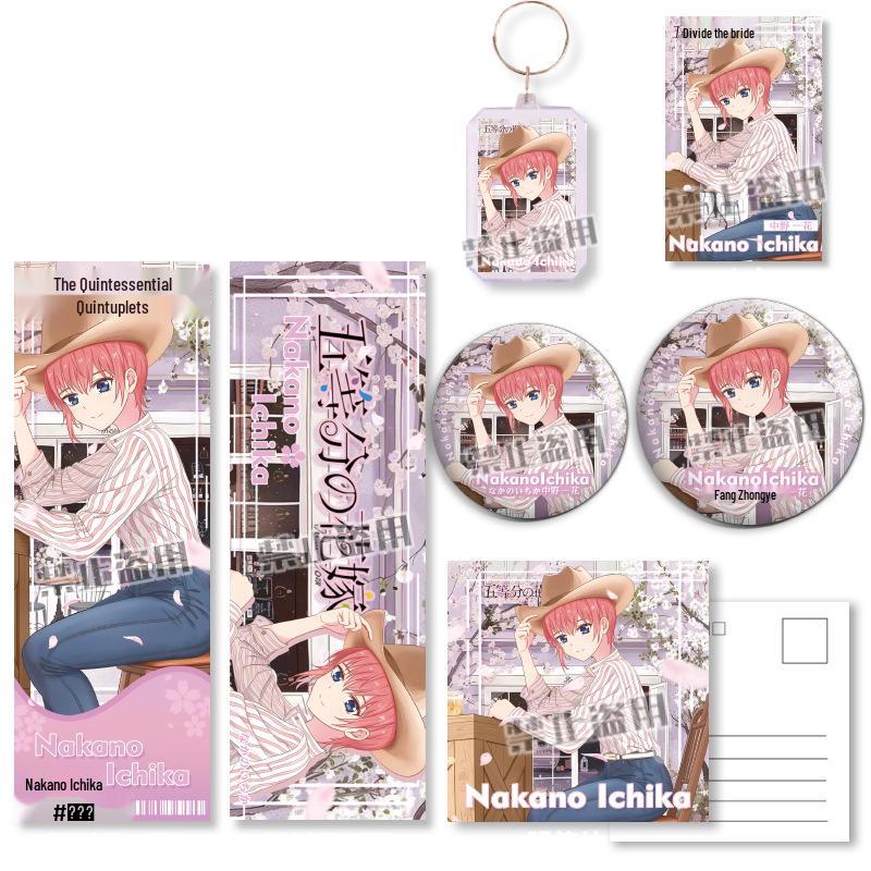 Quintessential Quintuplets Ichika Cat Teacher Badge Keychain Set: Anime Merch with Laser Ticket, Postcard, Bookmark Gift.