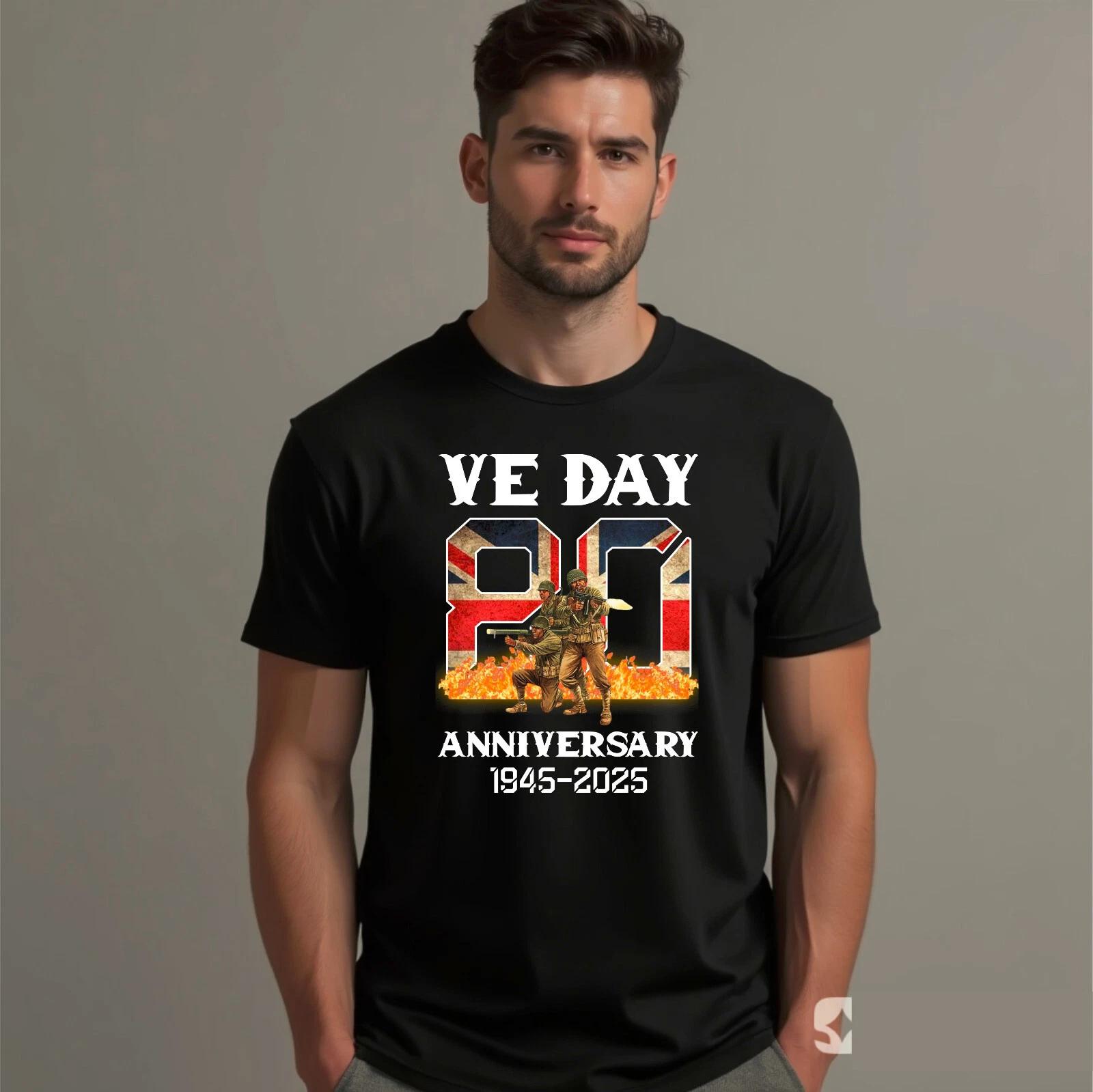 1945-2025 Ve Day T-Shirt, 80th Anniversary Uk Veterans Memorial Patriot Gift Top M
