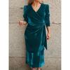 Women V Neck Long Sleeve Elegant Casual Solid Color Dress