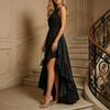 Women's Color Neck Ruffle Hem Long Formal Dress for Evening Parties