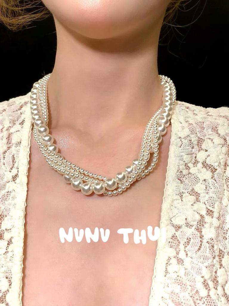 Jewelry, Court Princess Multi-Layered Pearl Necklace, Twist, Banquet Haute Couture Wheat Ear Pearl Bracelet Set