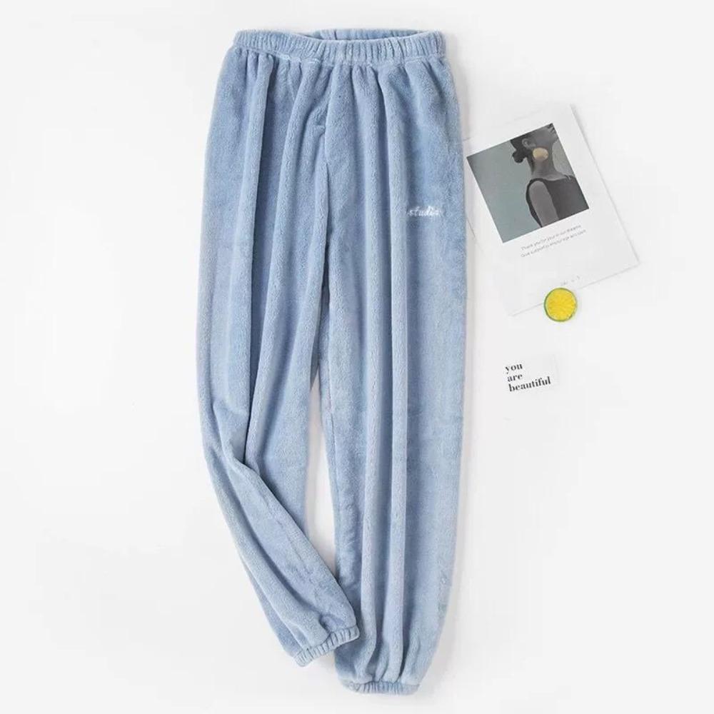 **Kadın Flanel Pijama Takımı Yuvarlak Yaka Jakarlı Uzun Peluş Kalın Sıcak Ev Giyimi**