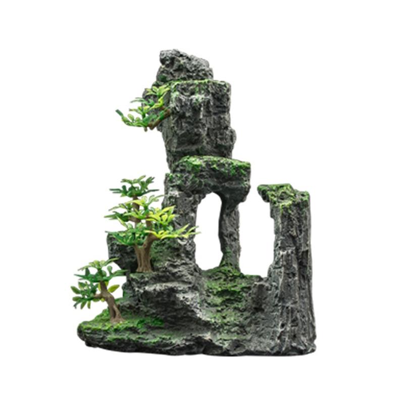 Aquarium Resin Mountain Rock Cave Hideout Decoration Fish for Tank Ornaments Details Landscaping Accessories X3UC