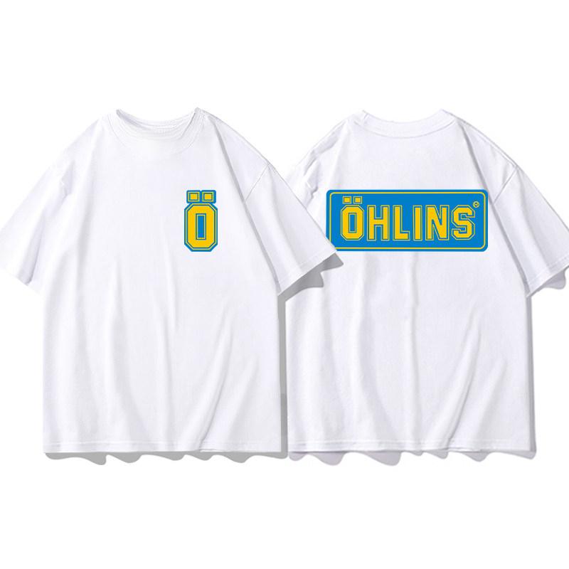 Best Ohlins White Tshirt Collection Motorcycle Shock Absorber Print Short Sleeve Tshirt Racing Fan Clothes