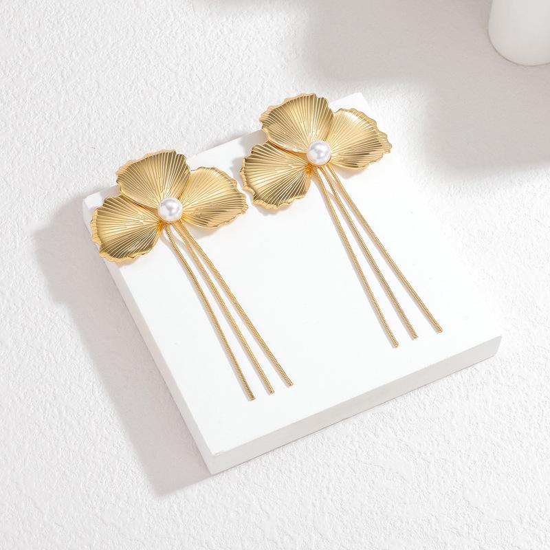 Серьги-кисточки с цветами из 18-каратного золота, легкая роскошь - Элегантные титановые серьги, преувеличенные, в высококлассном стиле