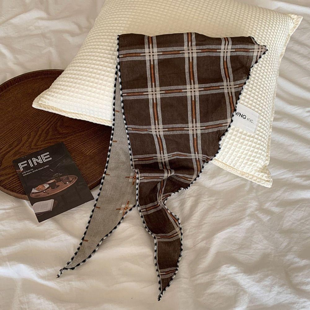 Cotton Lattice Headscarf Thin Triangular Hair Band Retro Pastoral Style Headscarf  Girls