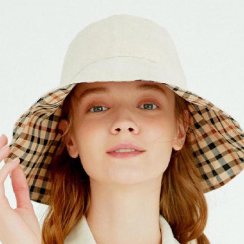 DakS Women S Beige Check contraSt Linen Floppy Hat Dche6e121i2
