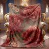 Soft Fleece Blanket Featuring a Floral Design with a High-Definition Print of Red Peonies, Suitable for All Seasons. Made from 100% Breathable Polyest