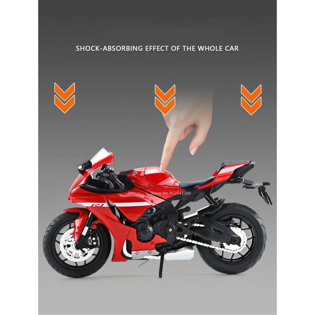 1/12 YAMAHA R1 Toy Motorcycle Model Alloy Diecast with Sound Light Rubber Tires Scale Model Motorcycle Toys for Kids Collection