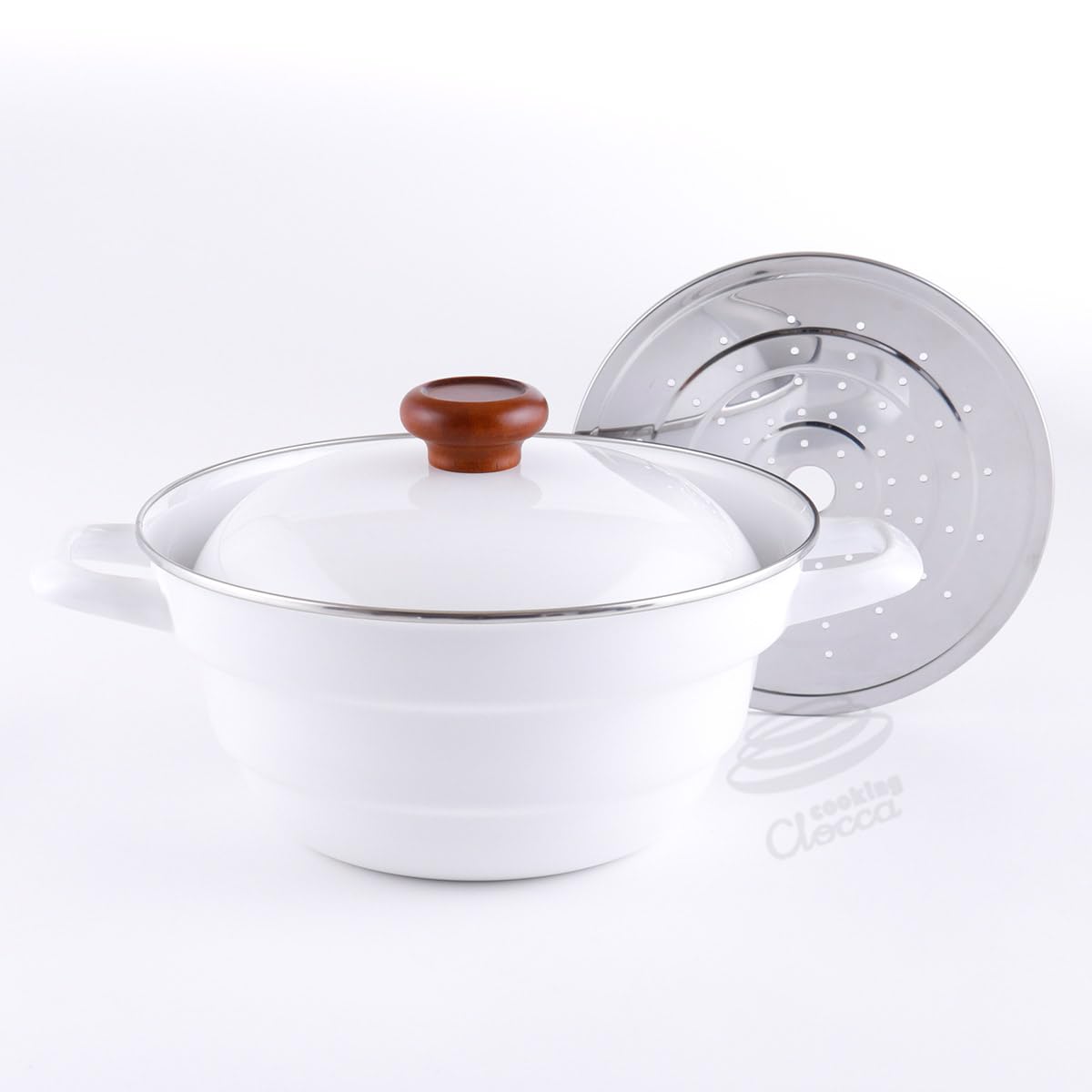 24cm Enamel Pot with Steamer by Fuji BEAMS Enamel Enamelware Pot All-in-one Rack, White, BMP24FW.CW, Horō, (B.M.S.), Multi-functional Pot,